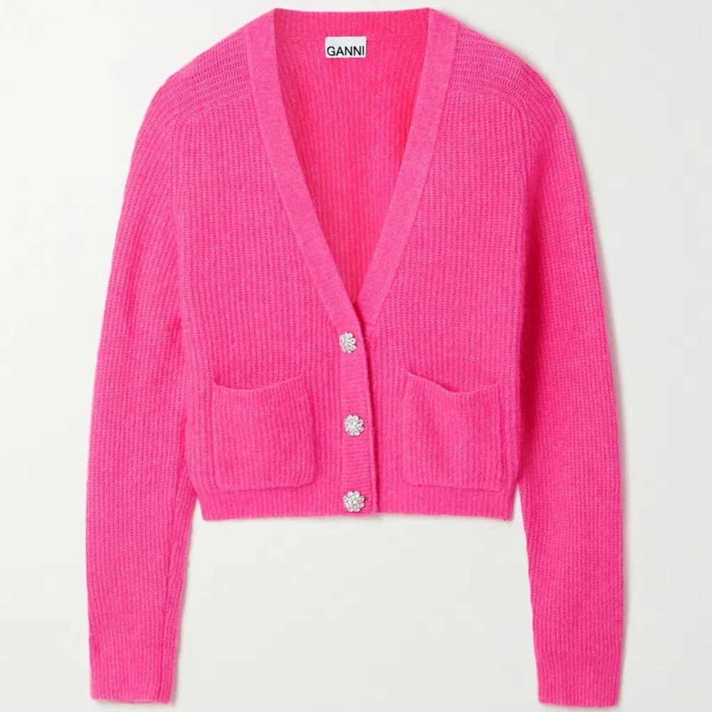 Ganni Pink Wool cardigan w/ crystal buttons (s)